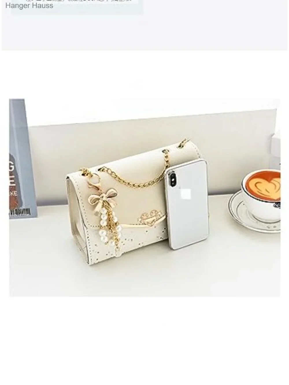 Vegan Leather Messenger Bag Crossbody Purse with Chain Strap